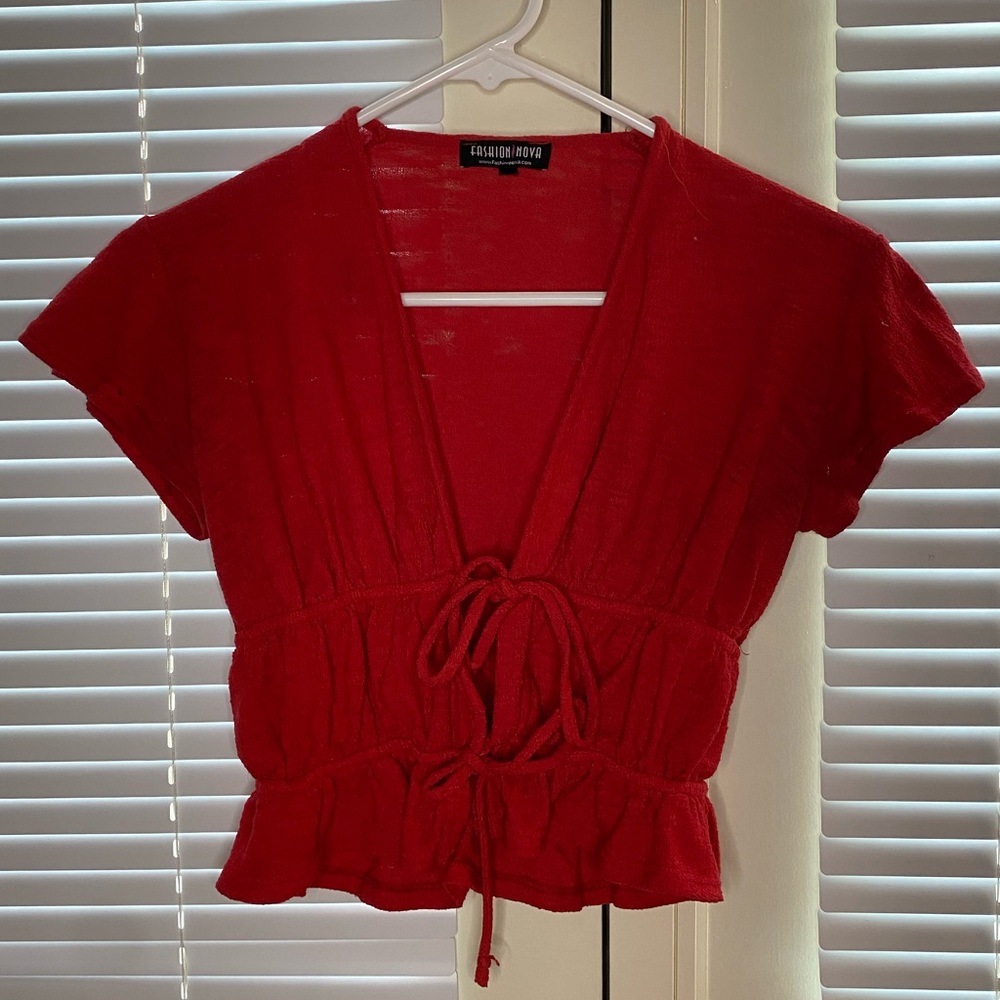 Red double tie crop top